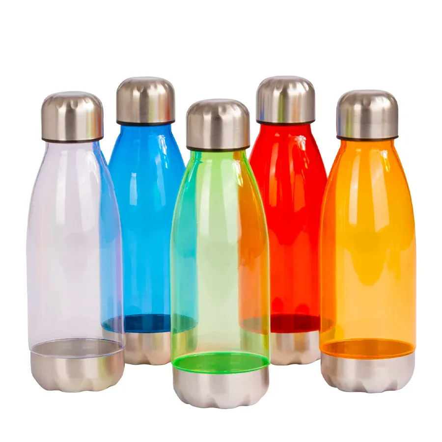 Botella de plástico translúcido con tapa de acero, 500 cc