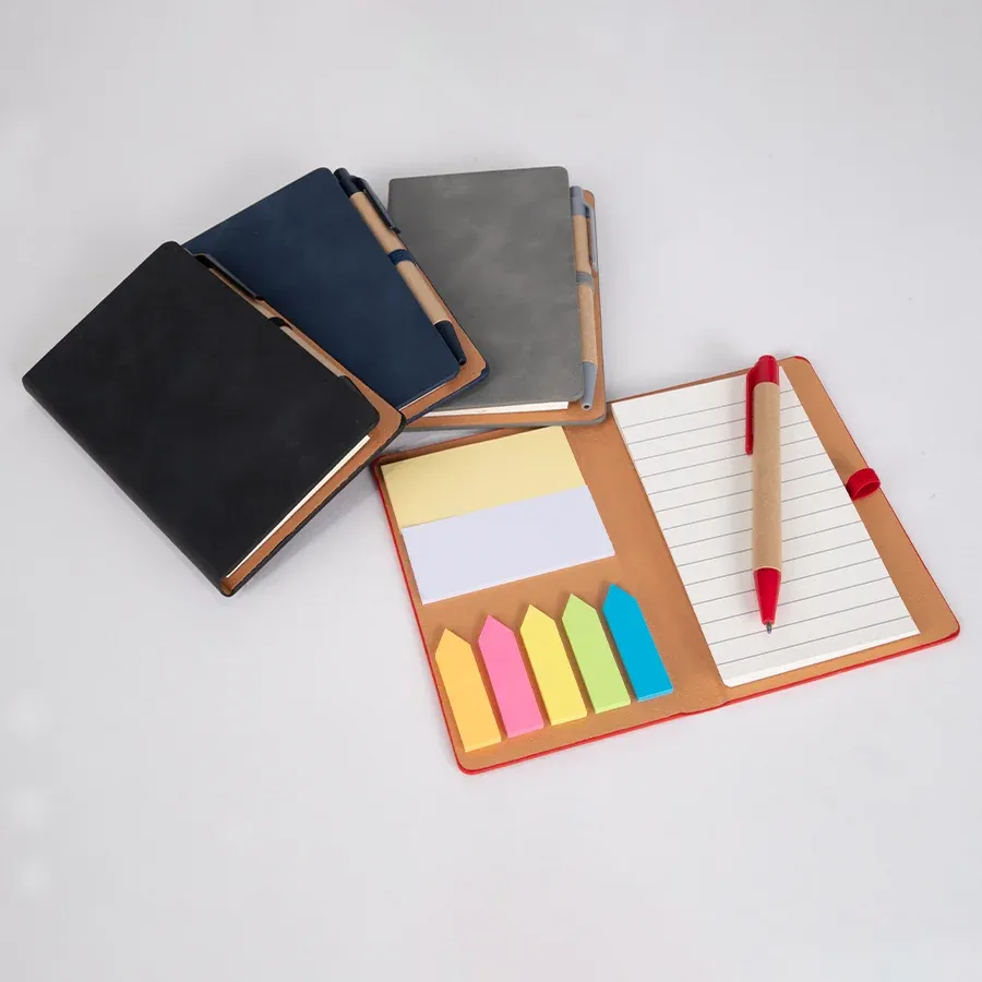 Set de libreta de eco-cuero con lápiz y notas adhesivas