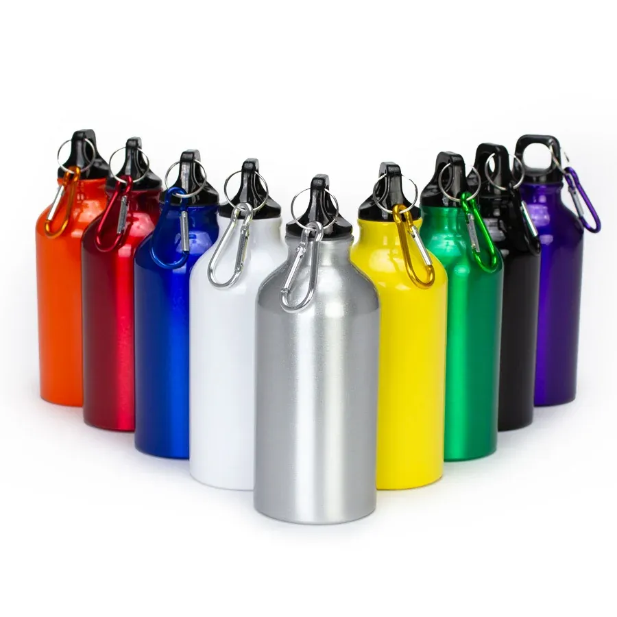 Botella deportiva de aluminio con argolla, 420 cc