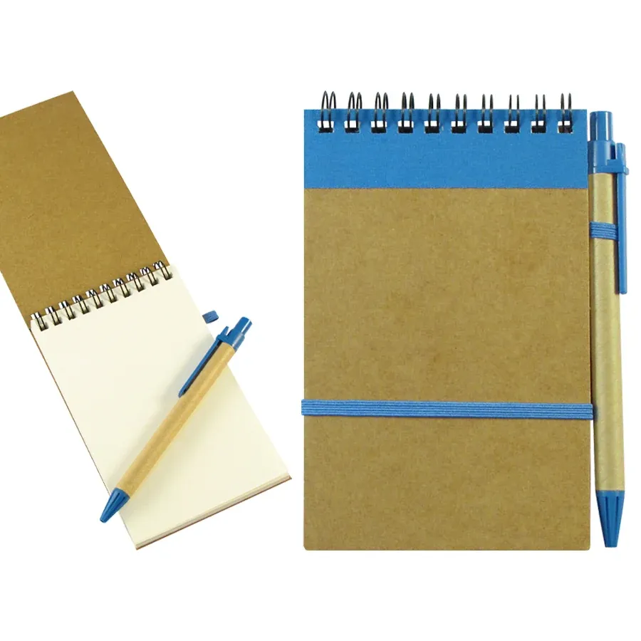 Libreta ecológica de bolsillo, 50 hojas, color natural y azul