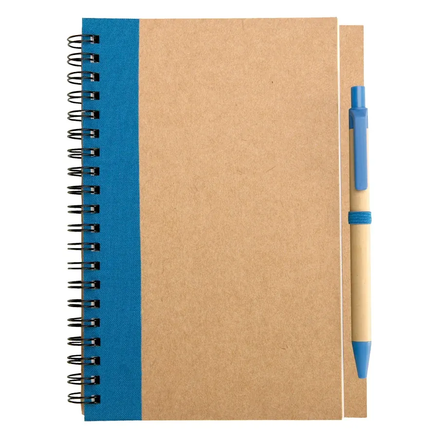 Cuaderno ecológico anillado 1/2 oficio con lápiz, color natural y azul