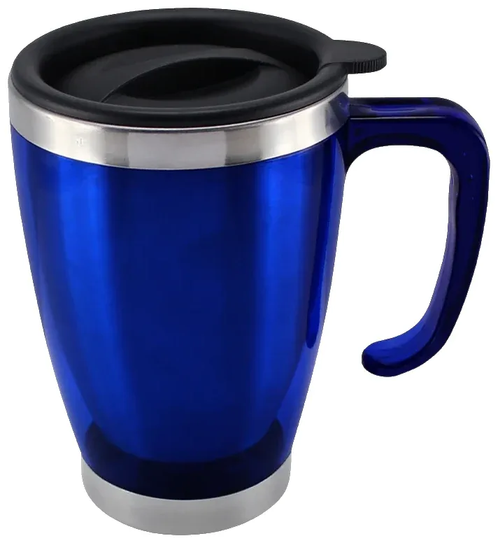 Mug térmico cónico azul translúcido con tapa negra